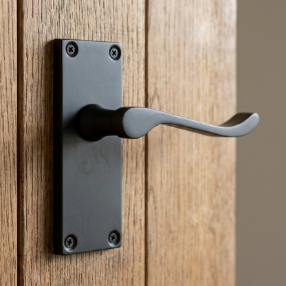 Poignées de porte à levier à défilement et loquet interne - Charnières noires mates 118 x 40 mm
