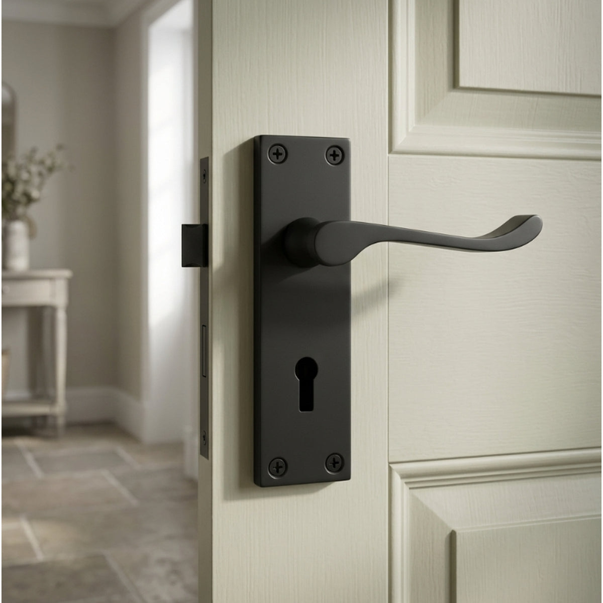 Marketplace JPG companion for Door Handles Victorian Scroll Lever Lock - Matt Black Pack Hinges 150 X 40mm