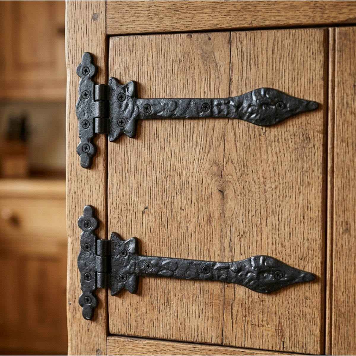 Marketplace JPG companion for Antique Black Cast Iron Tee Hinges 6"/9"/12" Cottage Leaf Spear T Hinge