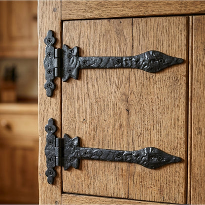 Marketplace JPG companion for Antique Black Cast Iron Tee Hinges 6"/9"/12" Cottage Leaf Spear T Hinge
