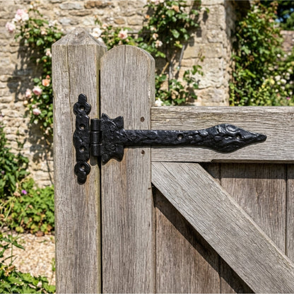 Marketplace JPG companion for Antique Black Cast Iron Tee Hinges 6"/9"/12" Cottage Leaf Spear T Hinge