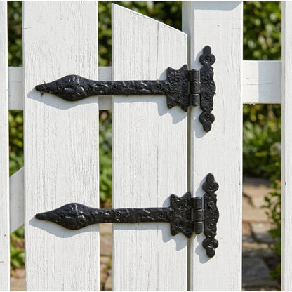 Marketplace JPG companion for Antique Black Cast Iron Tee Hinges 6"/9"/12" Cottage Leaf Spear T Hinge