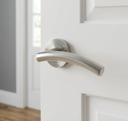 Multipack Arched Lever Door Handles on Round Rose - Satin 134mm - 10mm
