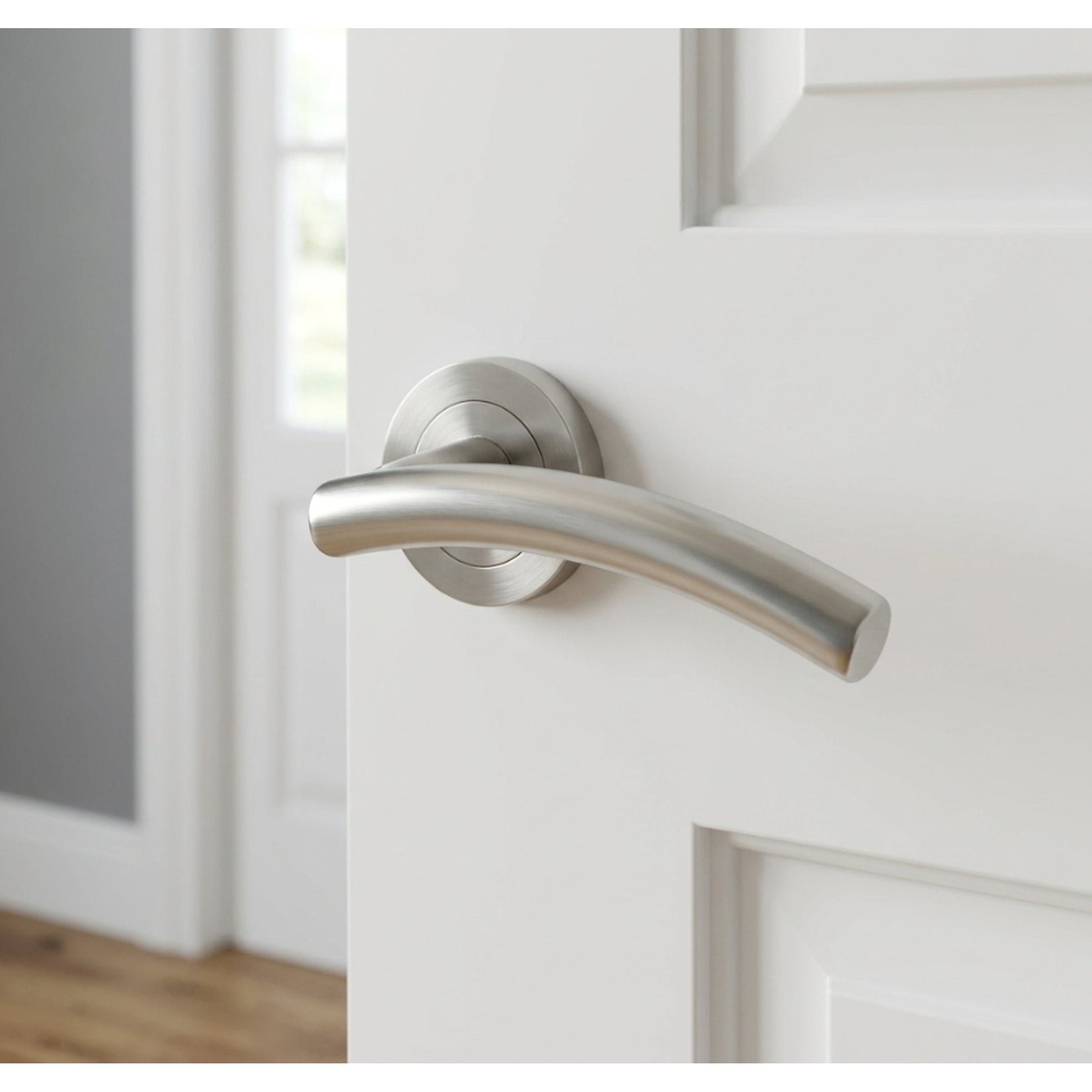 Marketplace JPG companion for Multipack Arched Lever Door Handles on Round Rose - Satin 134mm - 10mm