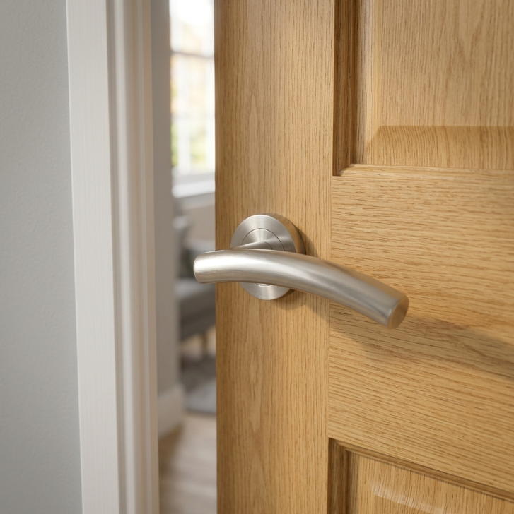 Multipack Arched Lever Door Handles on Round Rose - Satin 134mm - 10mm