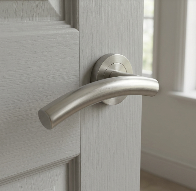Multipack Arched Lever Door Handles on Round Rose - Satin 134mm - 10mm