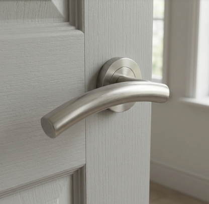 Multipack Arched Lever Door Handles on Round Rose - Satin 134mm - 10mm