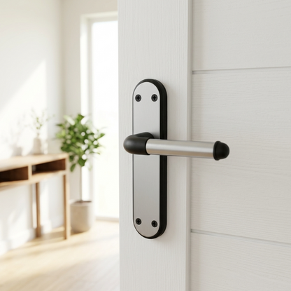 Marina Door Handle Two Tone Latch Lever - Matt Black and Satin - Metal