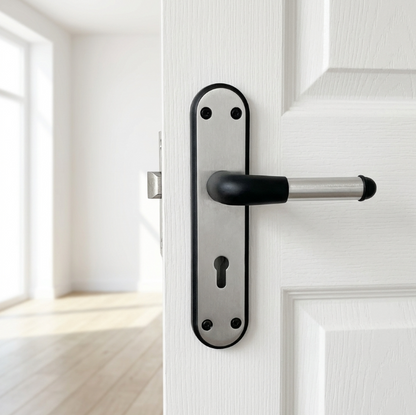 Marina Door Handle Two Tone Lock Lever - Matt Black and Satin - Metal