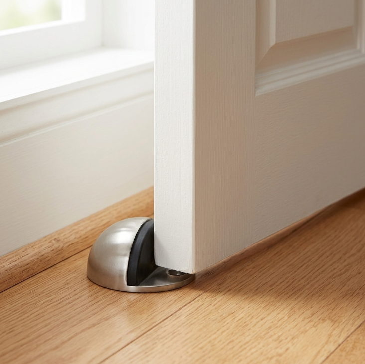 Oval Door Stop Satin Nickel Floor-Mounted Rubber Door Stop to Protect Walls
