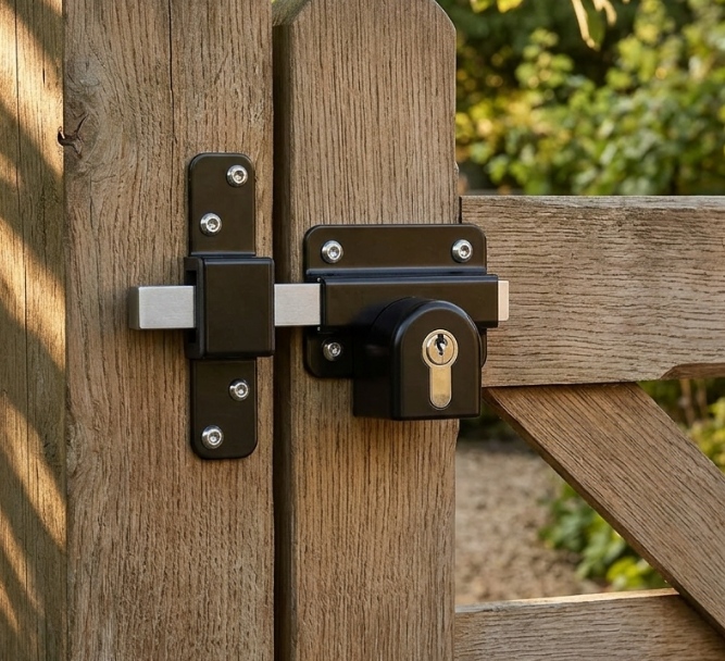 Premium Long Throw Euro Profile Gate Lock, Black 316 Stainless Steel for Sheds, Gates & Garage Doors, Double Locking, Keyed Both Sides