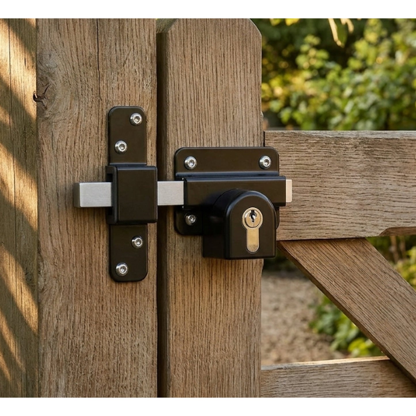 Marketplace JPG companion for Premium Long Throw Euro Profile Gate Lock, Black 316 Stainless Steel for Sheds, Gates & Garage Doors, Double Locking, Keyed Both Sides