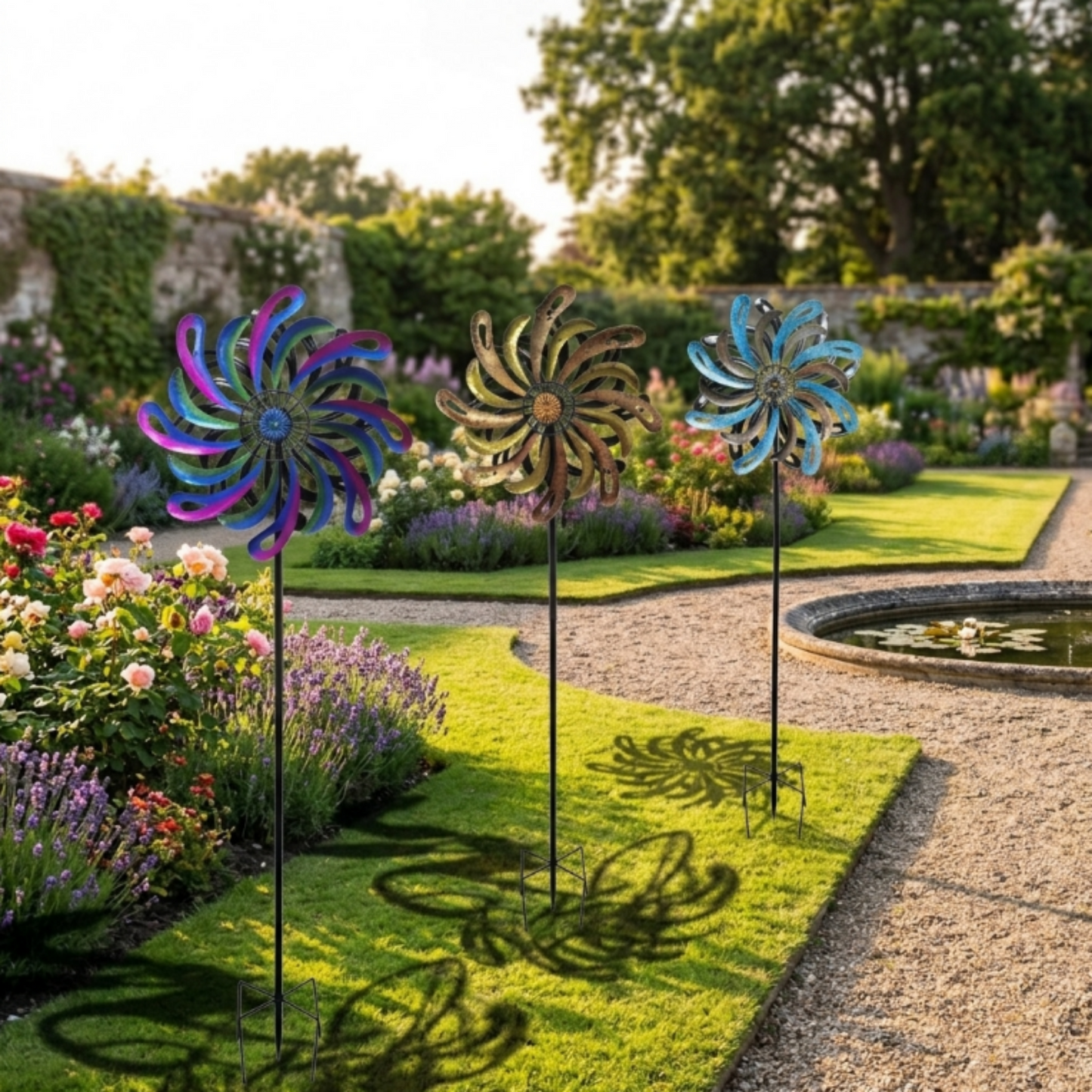 Vortex Wind Spinner Stake, 120cm Kinetic Metal Wind Sculpture