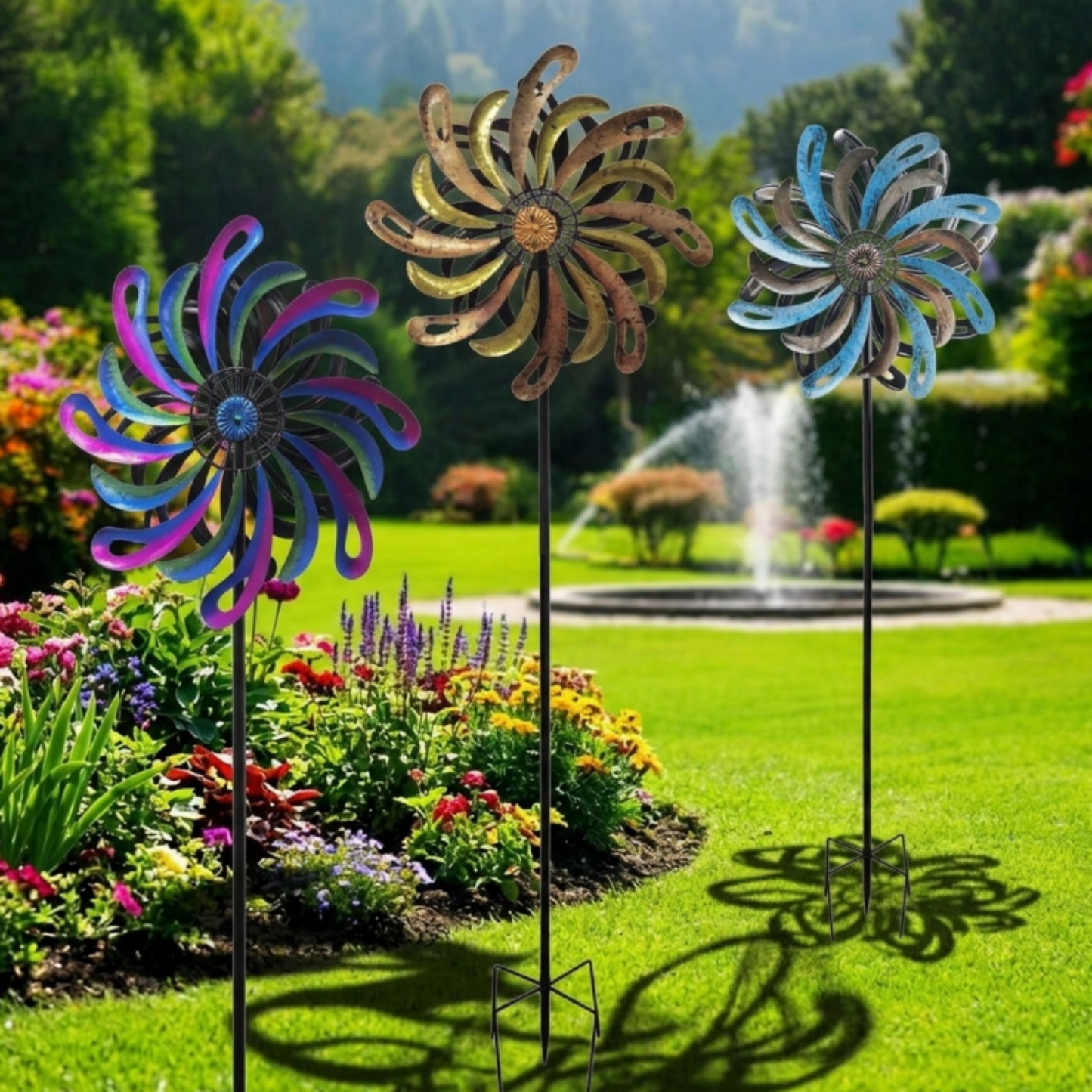 Vortex Wind Spinner Stake, 120cm Kinetic Metal Wind Sculpture