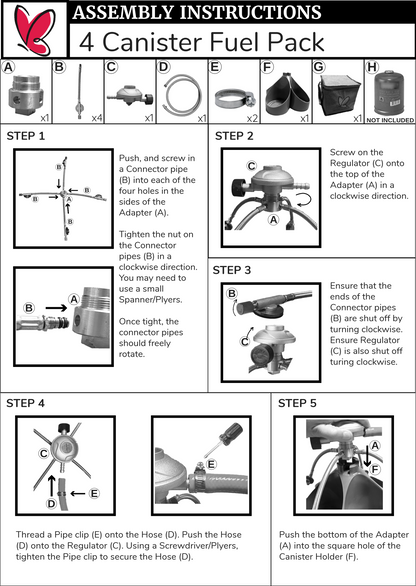 Camping Gas Power Pack - 4 Canister Fuel Kit for Outdoor BBQ