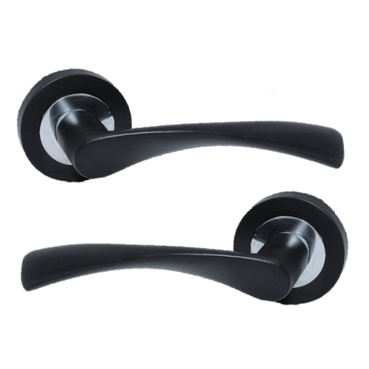 Astrid Door Handles Latch Twist Lever on Rose Duo - Matt Black Chrome 120mm