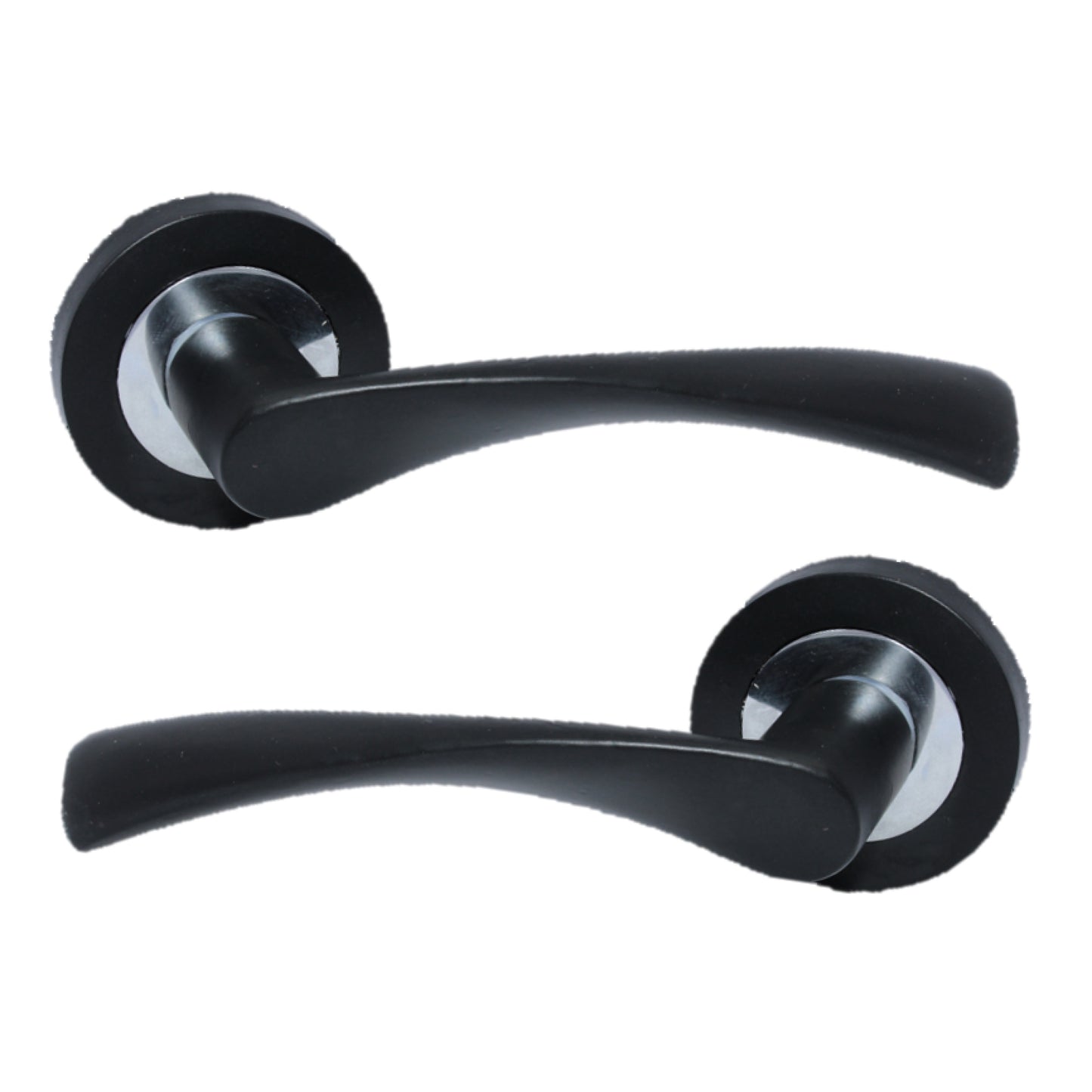 Matt Black Twist Door Handles on Round Rose MODERN Astrid Style Door Handles