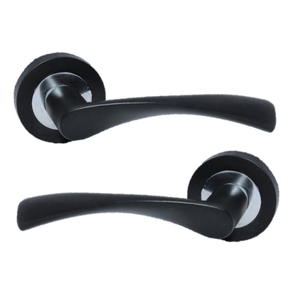Matt Black Twist Door Handles on Round Rose MODERN Astrid Style Door Handles