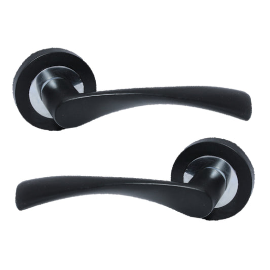 Matt Black Twist Door Handles on Round Rose MODERN Astrid Style Door Handles