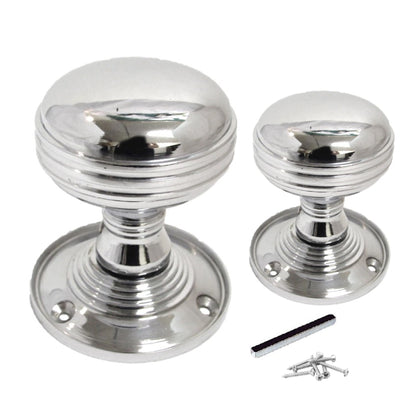 MULTIPACK Door Knobs Chrome Mortice Round Reeded HEAVY Knob 1/4/6 Pairs