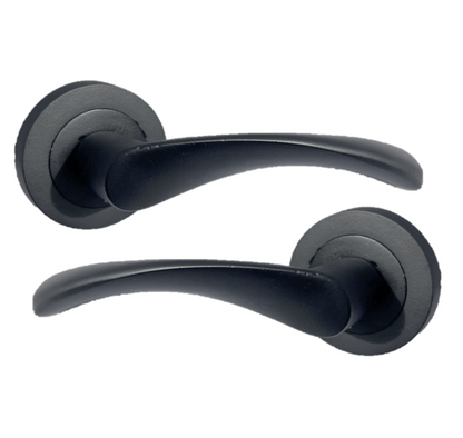 Astrid Door Handles Latch Twist Lever on Rose - Matt Black 120mm