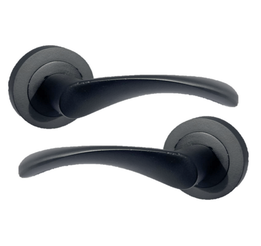 Astrid Door Handles Latch Twist Lever on Rose - Matt Black 120mm