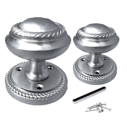 Boutons de porte intérieurs satinés, mortaise, corde géorgienne, diamètre 63 mm, rosace 50 mm