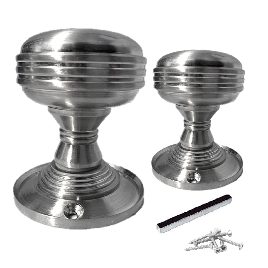 Boutons de porte cannelés à mortaise robustes - Satin 64 mm