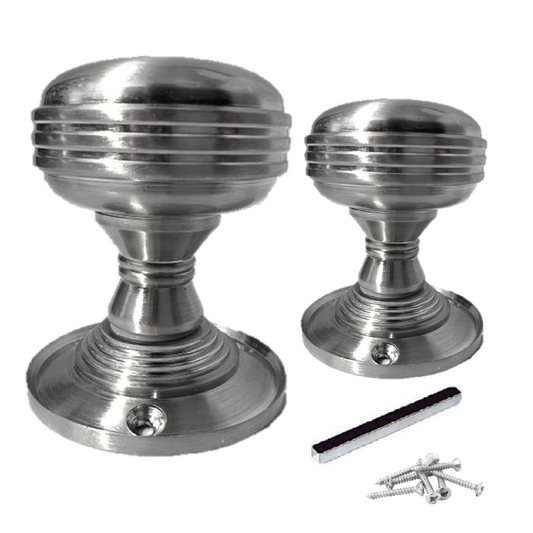 Boutons de porte cannelés à mortaise robustes - Satin 64 mm
