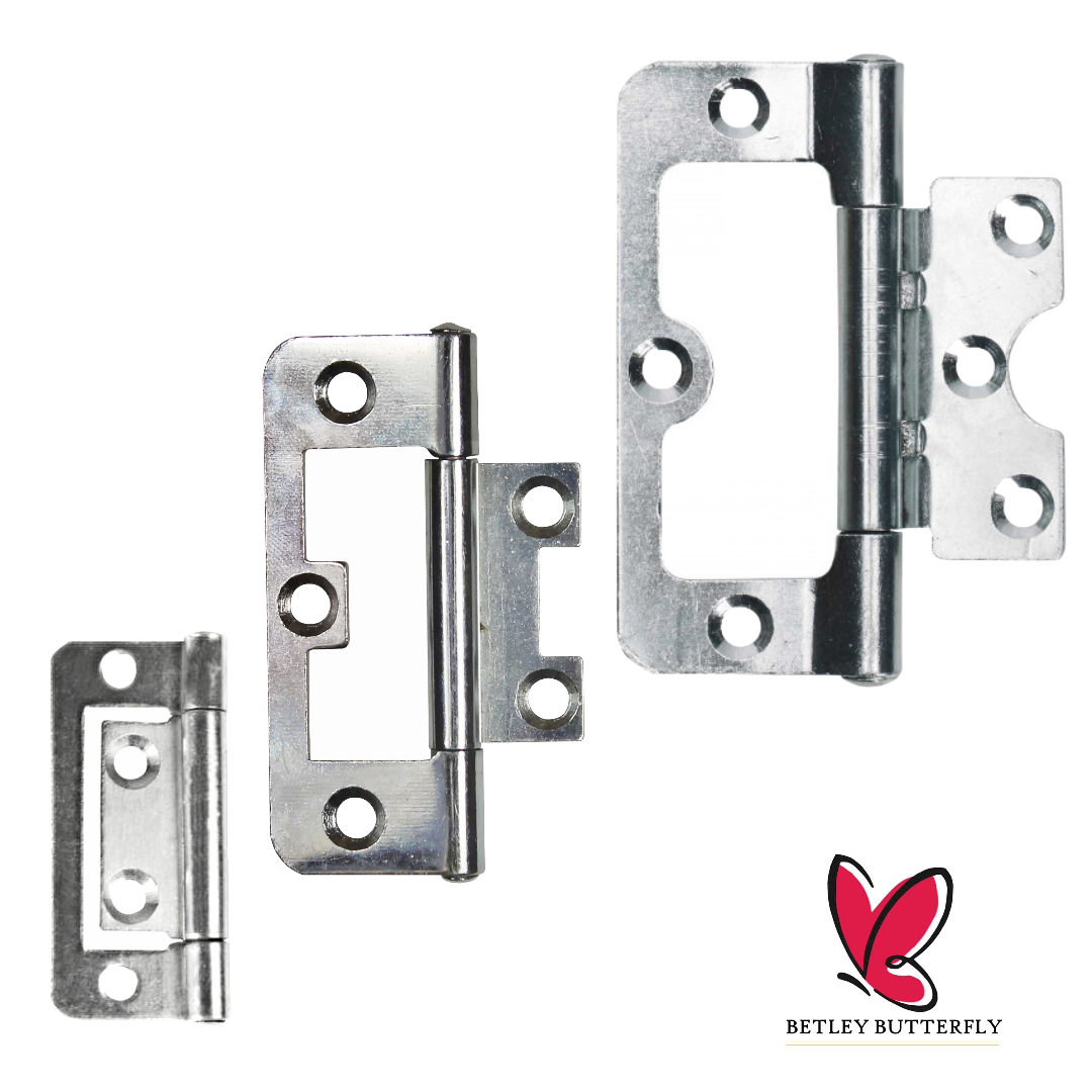 Paire de charnières affleurantes pour portes d'armoires, 50, 60, 75, 100 mm, fixation plate zinguée 