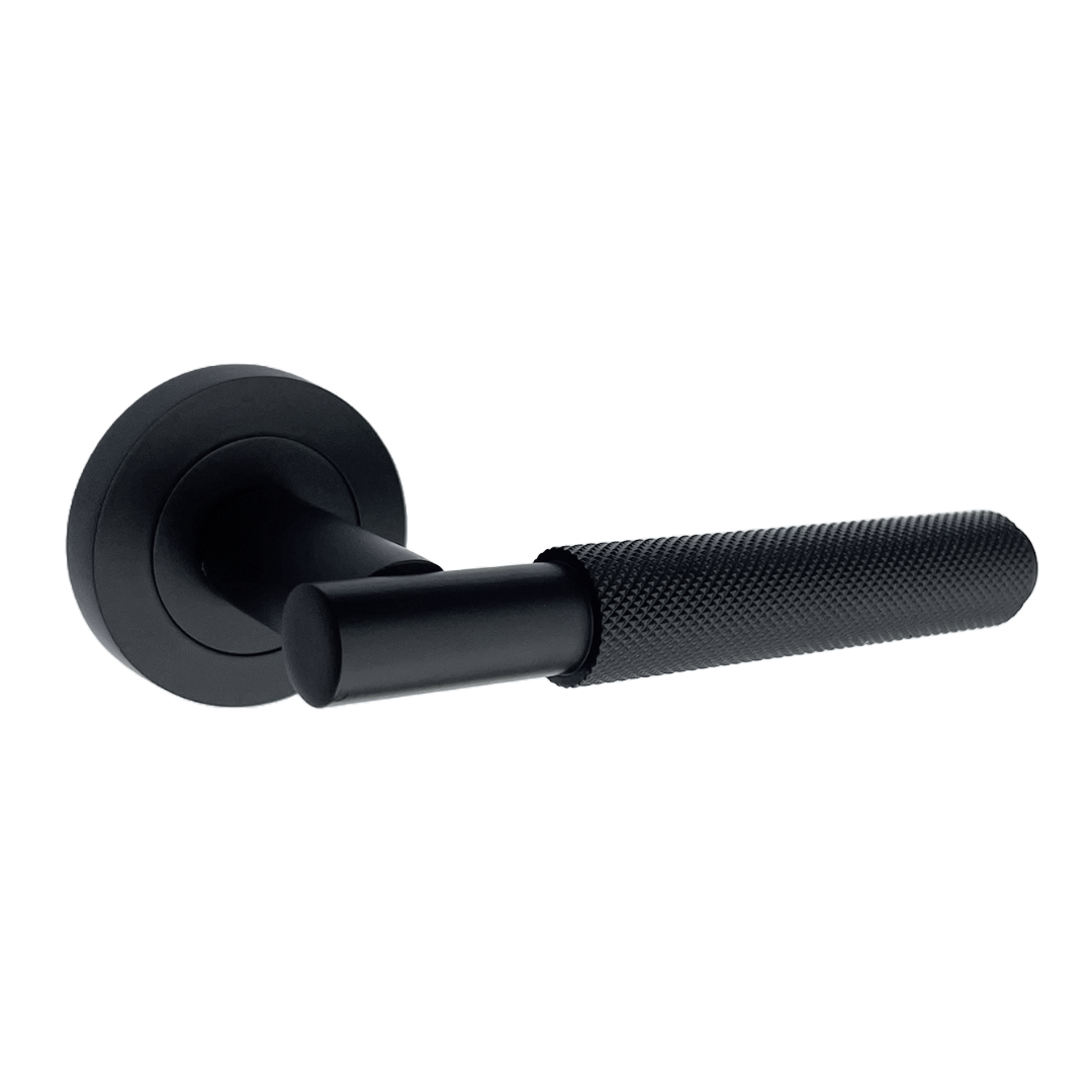 Poignées de porte moletées tournantes, levier noir mat sur rosace ronde, poignée de loquet de luxe