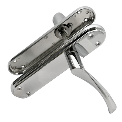 Genova Door Handles Polished Chrome Twist Lever Latch on Modern Marina Backplate