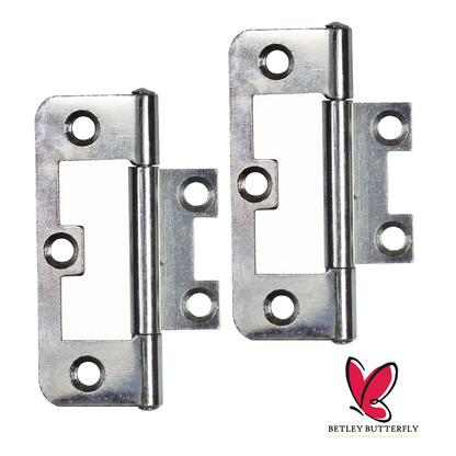 Paire de charnières affleurantes pour portes d'armoires, 50, 60, 75, 100 mm, fixation plate zinguée 