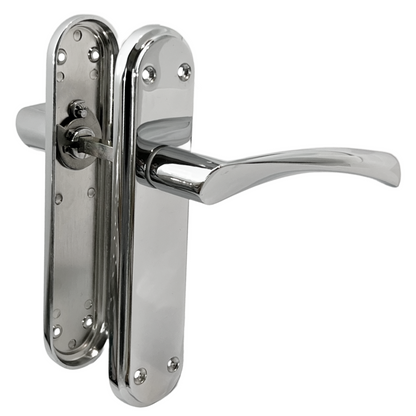Genova Door Handles Polished Chrome Twist Lever Latch on Modern Marina Backplate