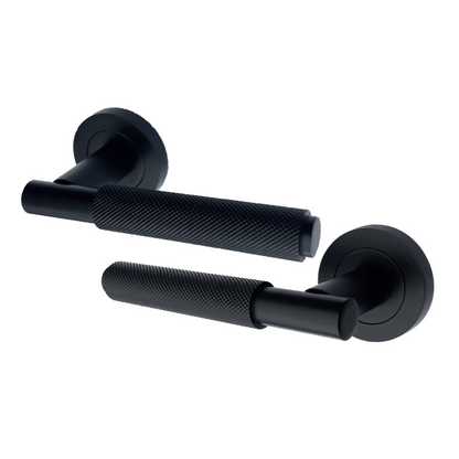 Poignées de porte moletées tournantes, levier noir mat sur rosace ronde, poignée de loquet de luxe