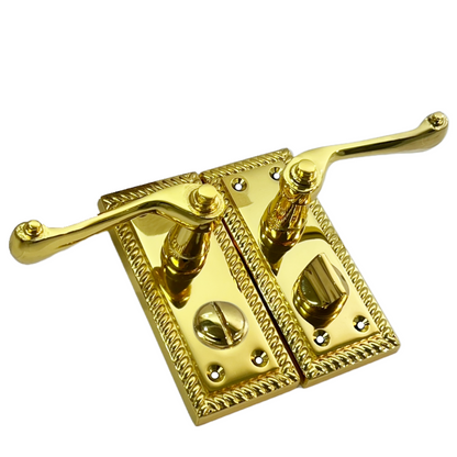 Georgian Door Handles Privacy WC Bathroom Pack Brass 108mm x 48mm Scroll Lever