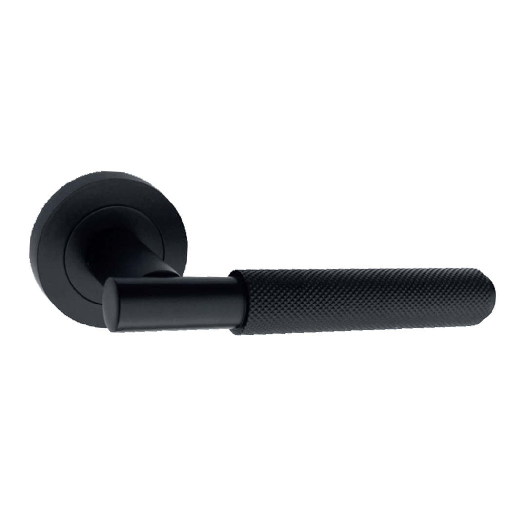 Poignées de porte moletées tournantes, levier noir mat sur rosace ronde, poignée de loquet de luxe