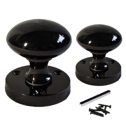 Boutons de porte ronds victoriens à mortaise à ressort - Nickel noir 56 mm