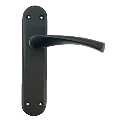 Genova Door Handles Matt Black Twist Lever Latch on Modern Marina Backplate