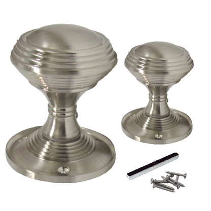 Boutons de porte Queen Anne à mortaise intérieure cannelée - Satin 64 mm