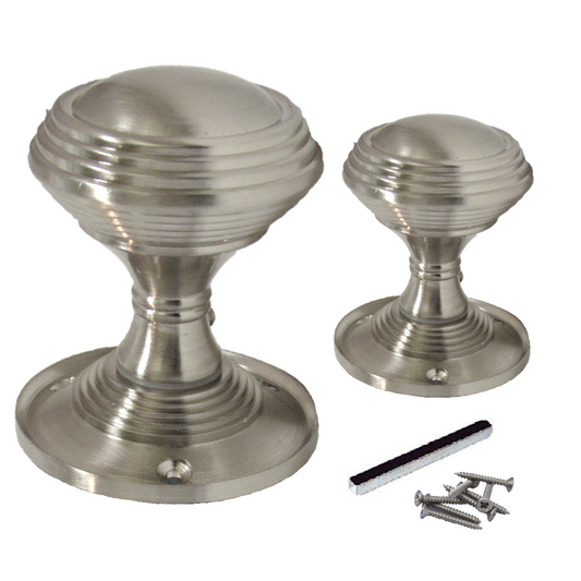 Door Knobs Queen Anne Reeded Internal Mortice Knob - Satin 64mm