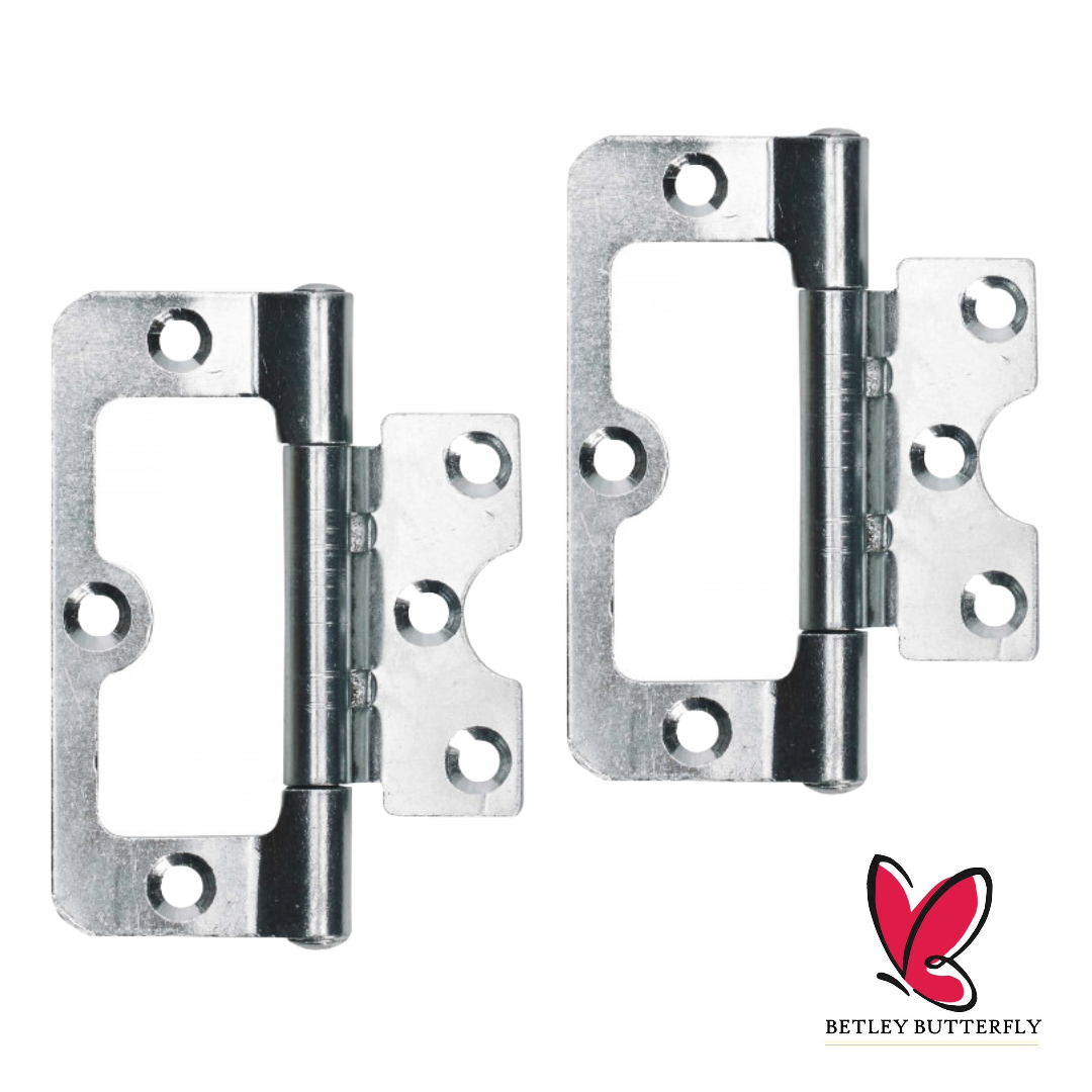 Paire de charnières affleurantes pour portes d'armoires, 50, 60, 75, 100 mm, fixation plate zinguée 