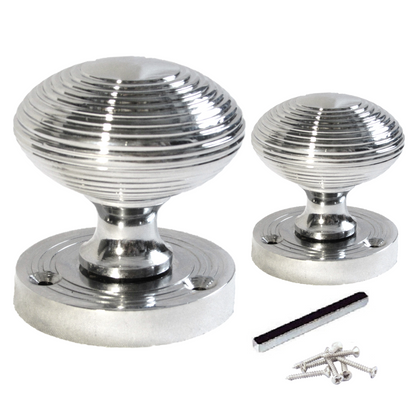 Lot de 1/4/6 paires de boutons de porte cannelés à ressort chromés