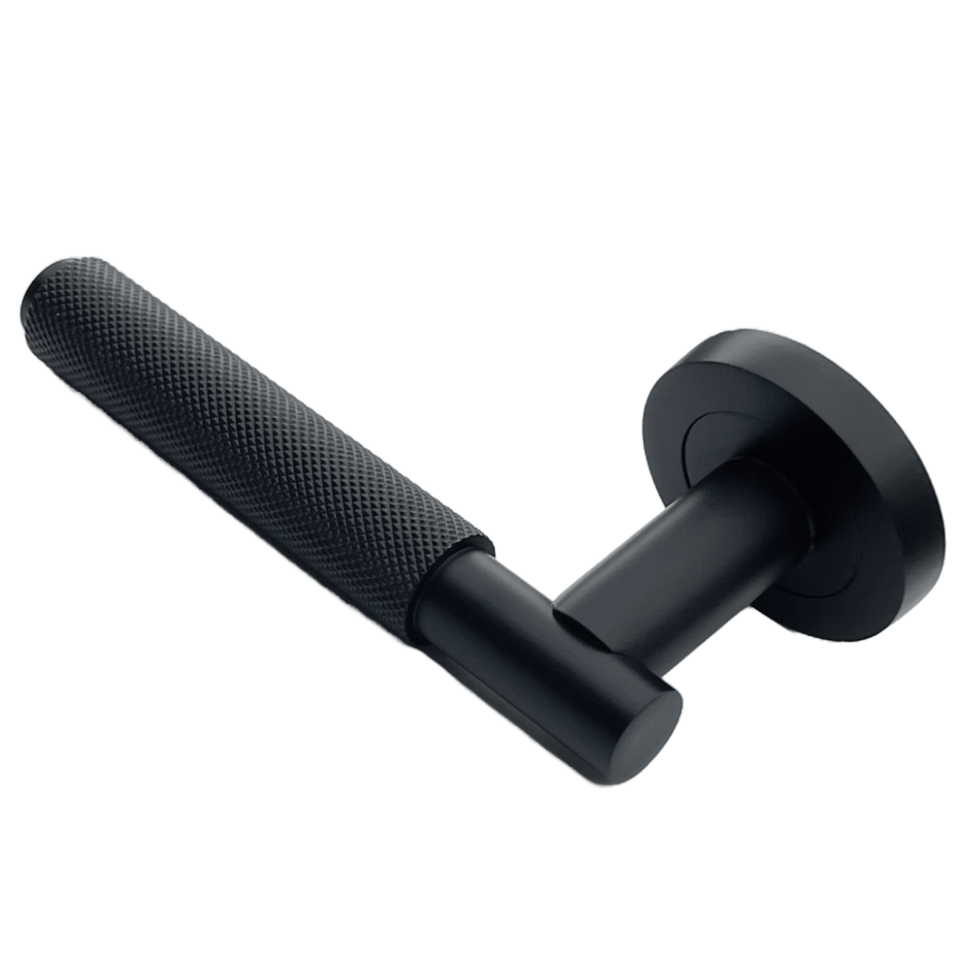 Poignées de porte moletées tournantes, levier noir mat sur rosace ronde, poignée de loquet de luxe