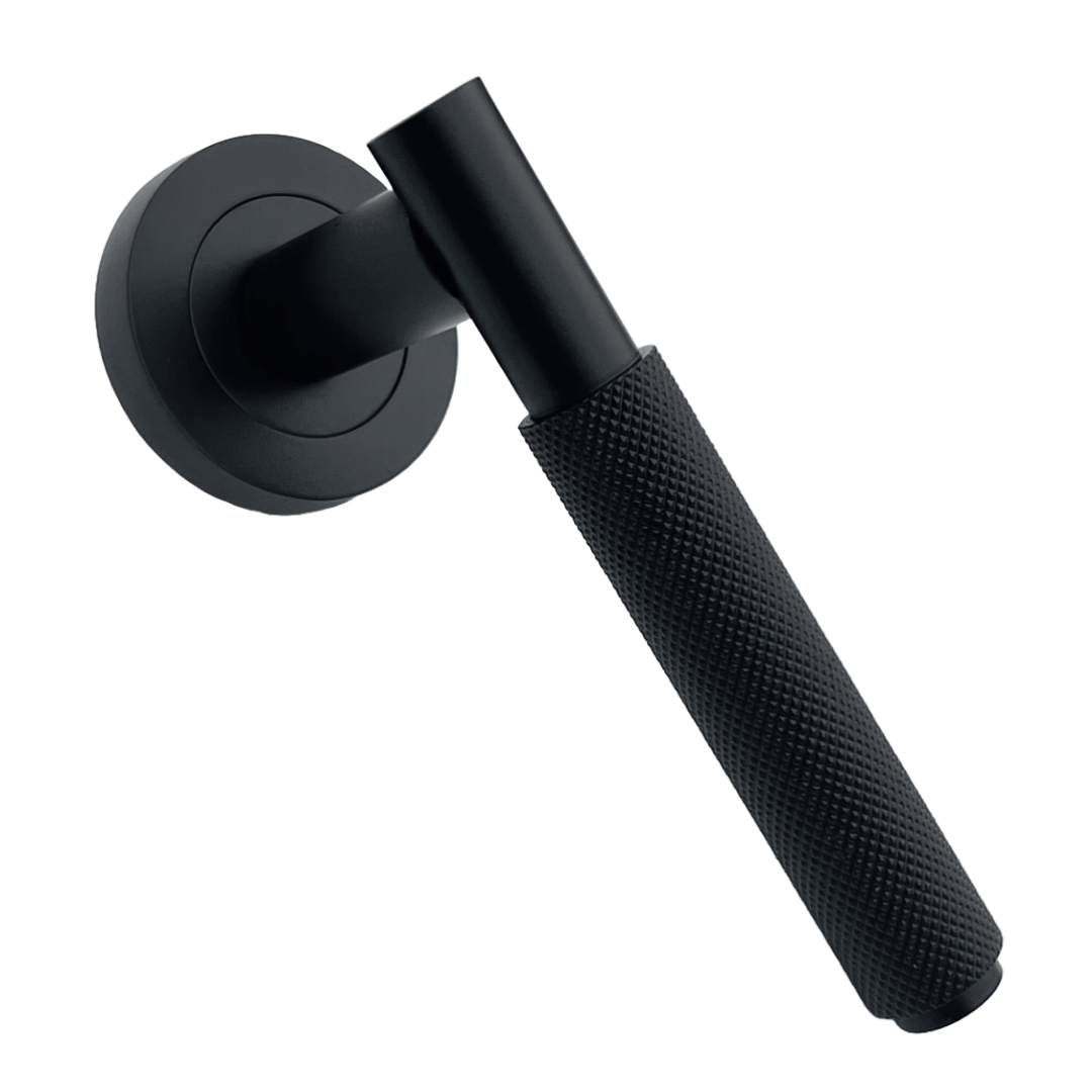 Poignées de porte moletées tournantes, levier noir mat sur rosace ronde, poignée de loquet de luxe