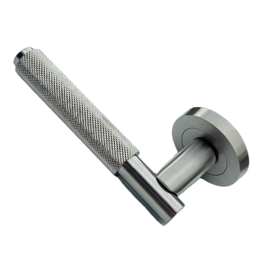 Knurled Turning Door Handles Satin Lever on Round Rose Latch Handle Luxe