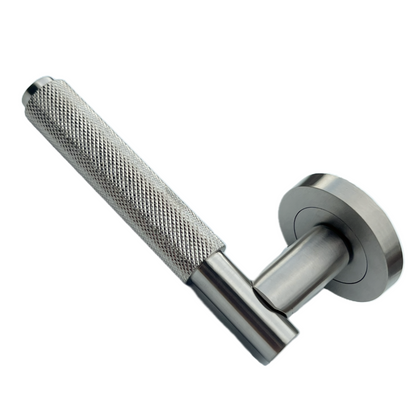 Knurled Turning Door Handles Satin Lever on Round Rose Latch Handle Luxe