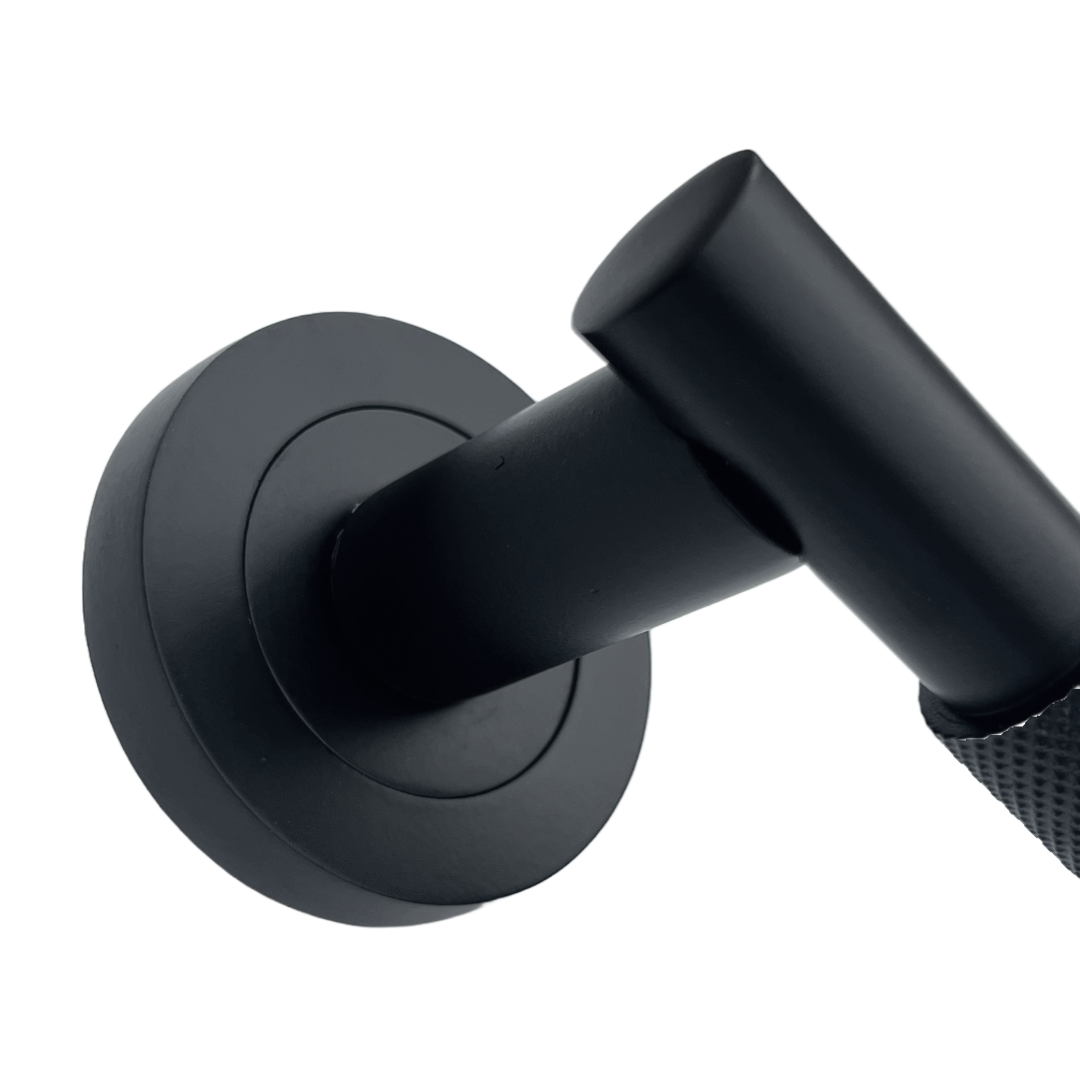 Poignées de porte moletées tournantes, levier noir mat sur rosace ronde, poignée de loquet de luxe