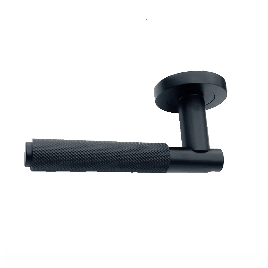 Poignées de porte moletées tournantes, levier noir mat sur rosace ronde, poignée de loquet de luxe