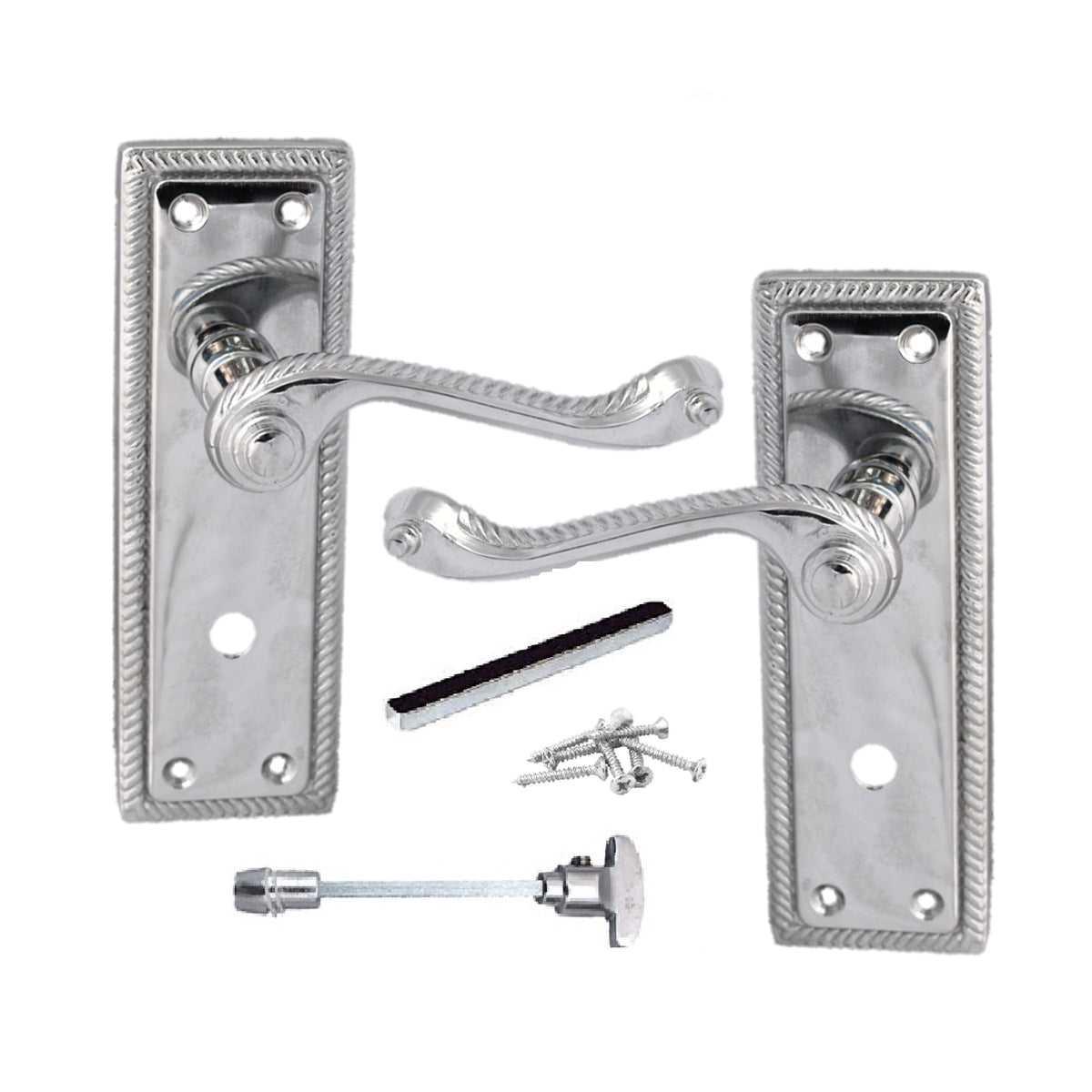 Marketplace JPG companion for Door Handles Georgian Lever Bathroom Lock Roped Edge - Chrome 150mm X 50mm - 150mm X 48mm